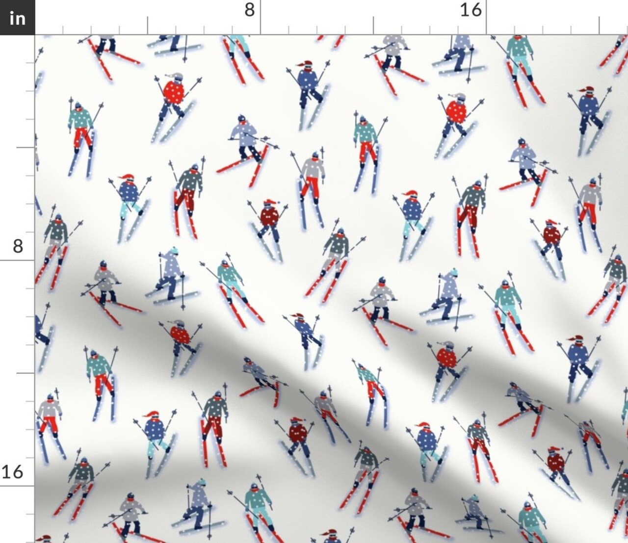 Winter Snow Ski Holiday Primary Colors Sports Leisure Skiing Skiers Custom Printed Fabric by Spoonflower Various Fabrics by the Yard or Fat Quarter